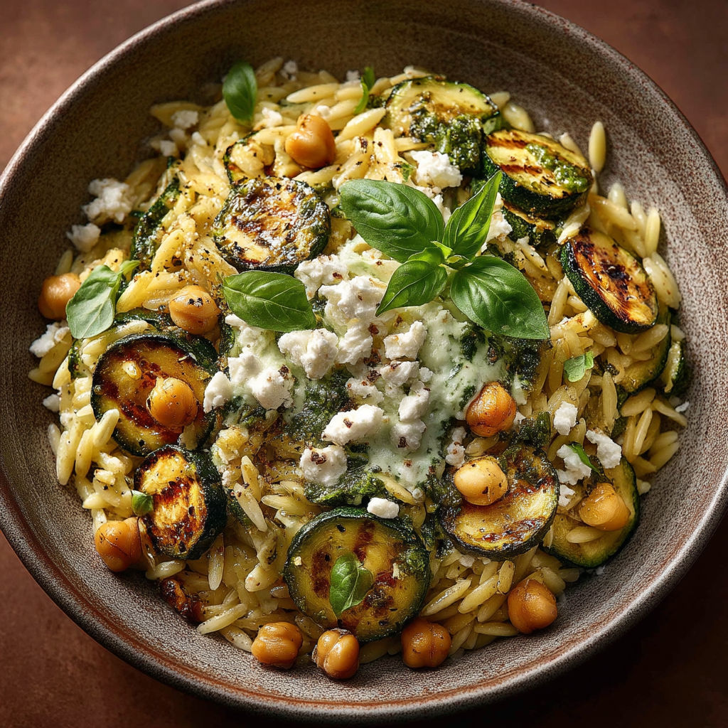 Une assiette de pâtes et de légumes verts.