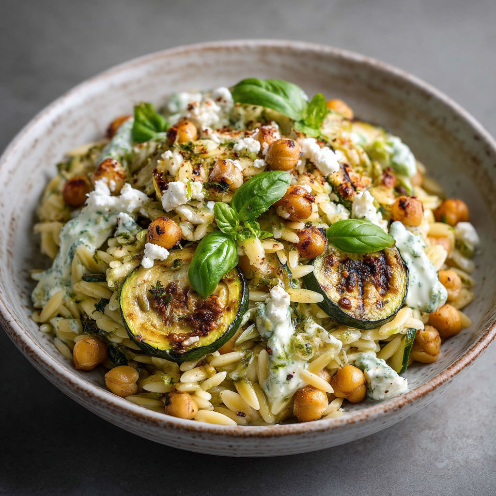 Une assiette de pasta avec des légumes verts et des graines de cacahuète.