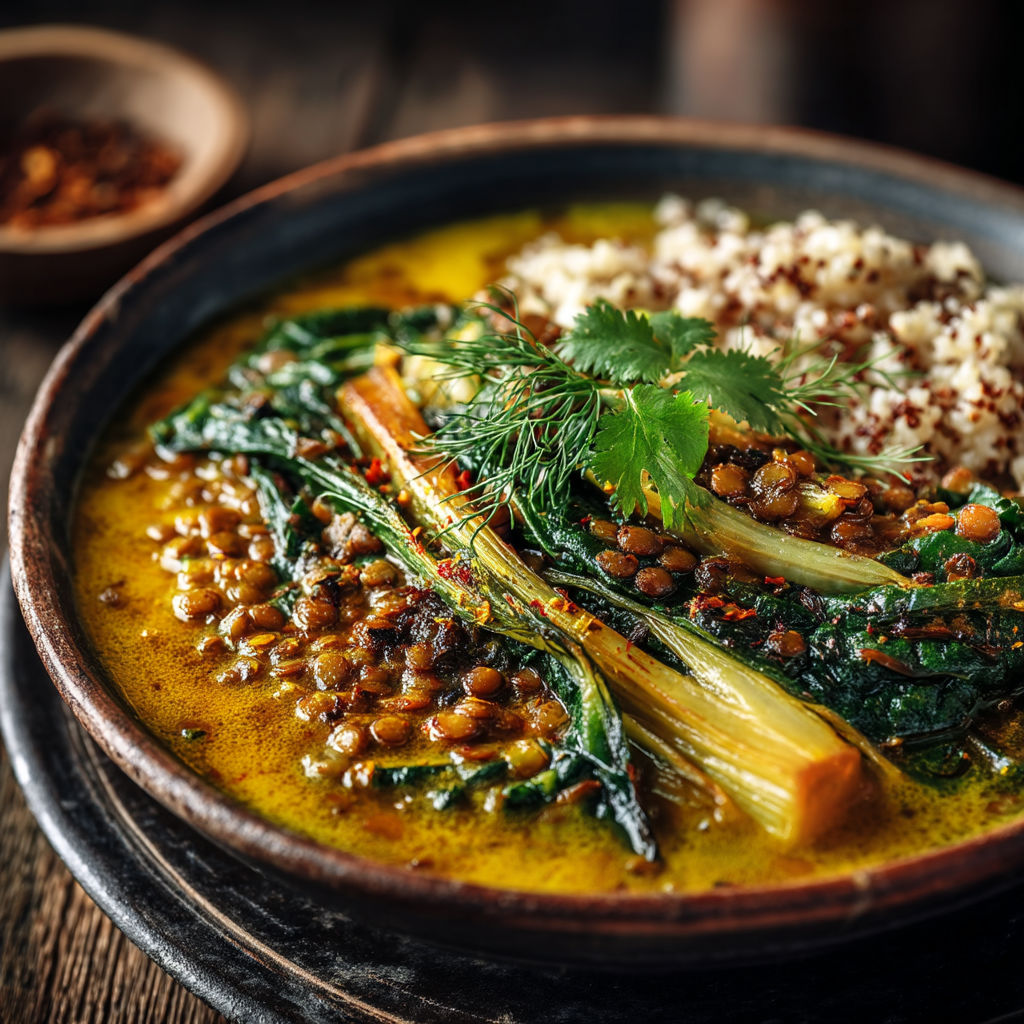 Une assiette de nourriture avec des légumes verts et des grains.