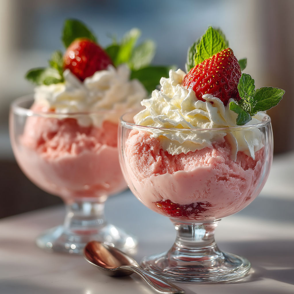 Desserts in two glasses with strawberries and whipped cream.