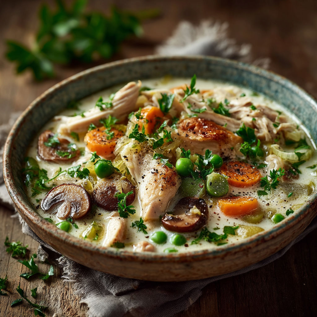 Une soupe de poireaux et poulet à la Mijoteuse.