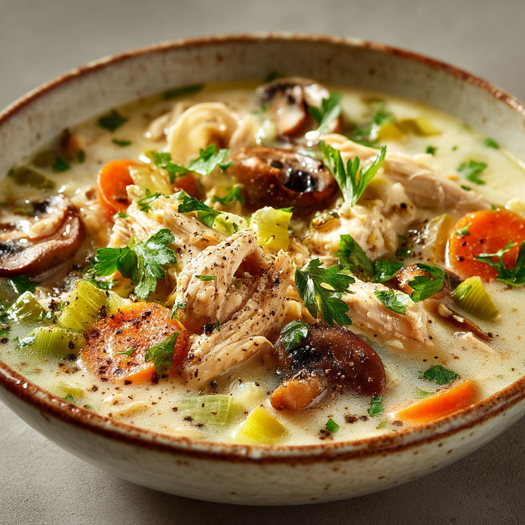 Une soupe chaude avec des légumes et des viandes.