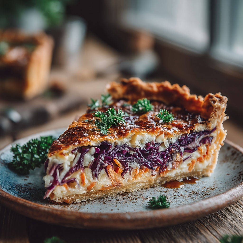 Une tarte aux pommes est servie sur un plateau.