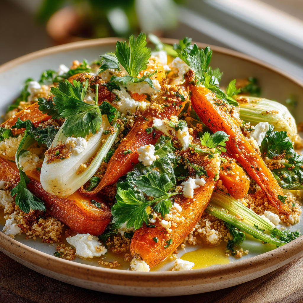Une assiette de légumes et de carottes avec du fromage et du yaourt.