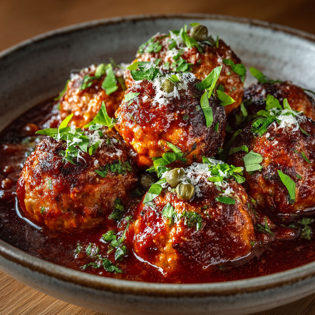 Un plat contenant des boulettes de viande saucee.