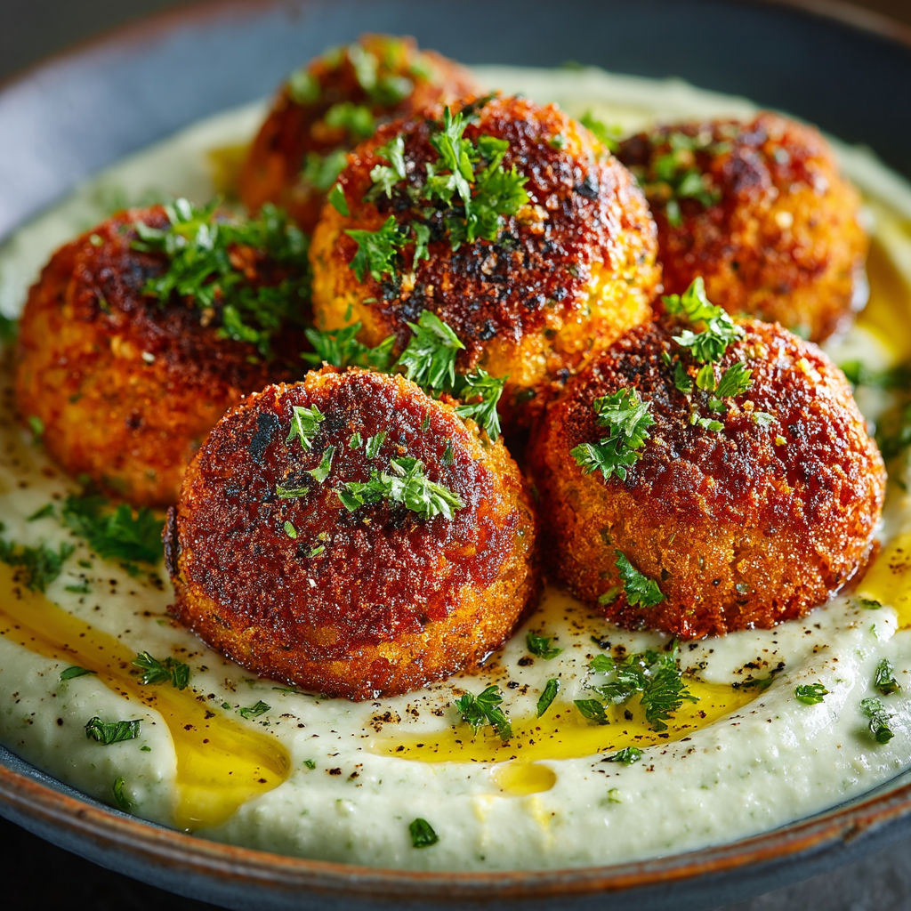 Une assiette de boulettes de viande avec une sauce.