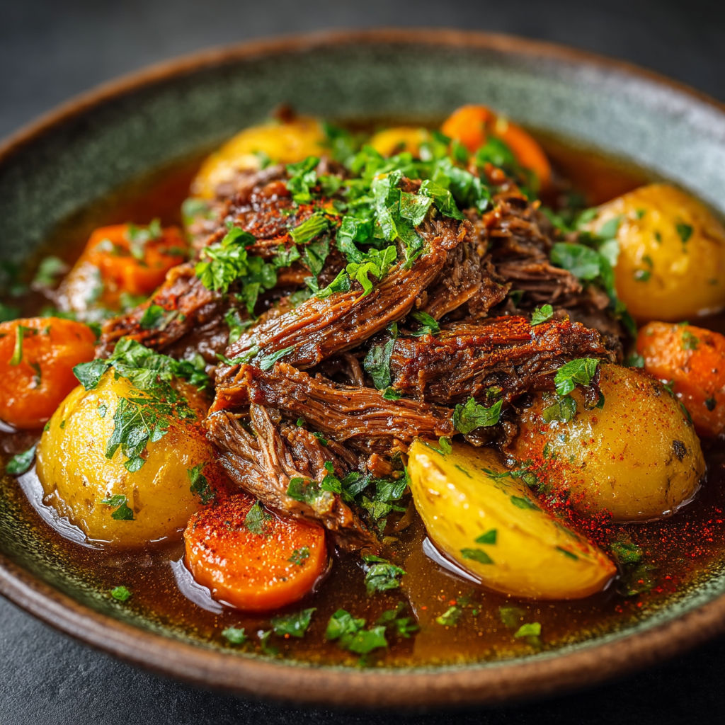 Un plat de viande avec des légumes et des carottes.