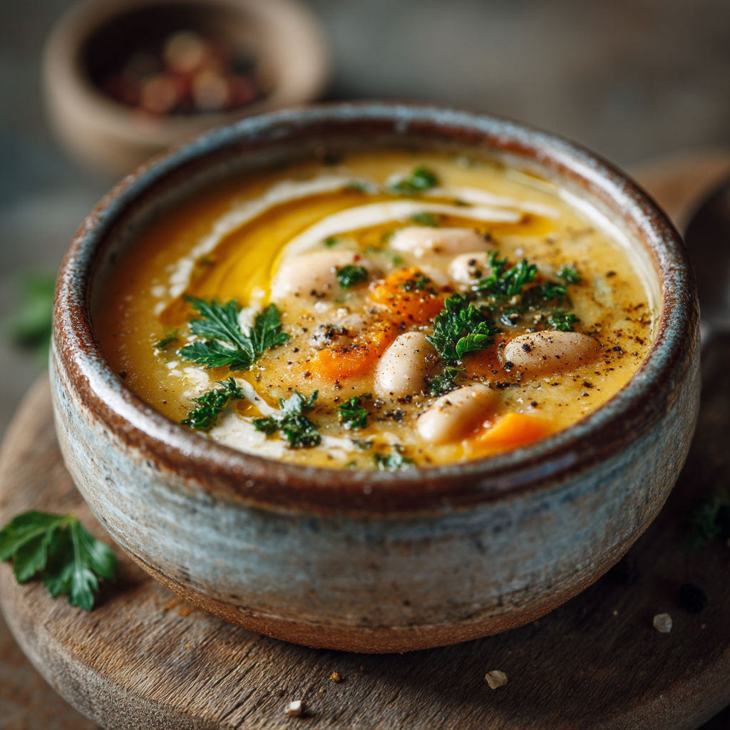 Un bol de soupe avec des légumes et des graines.