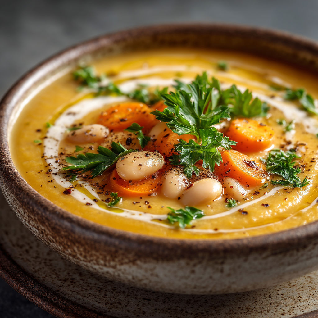 Une soupe chaude avec des légumes et des graines.