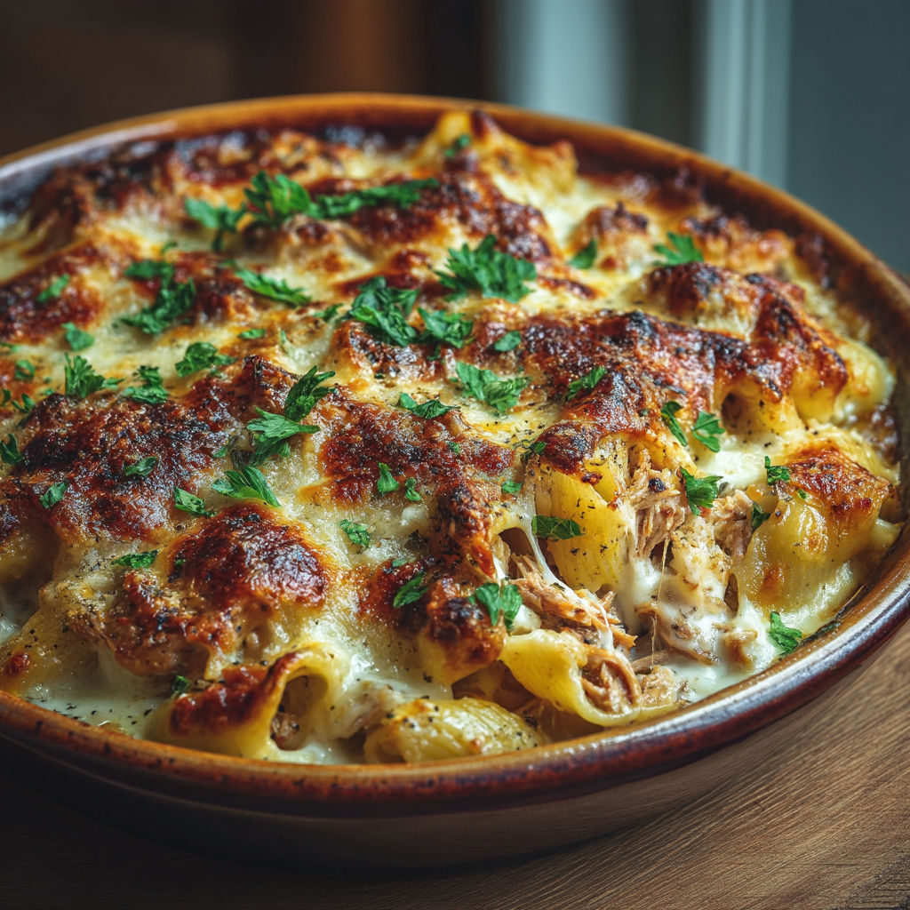 Une casserole de macaroni et de sauce.