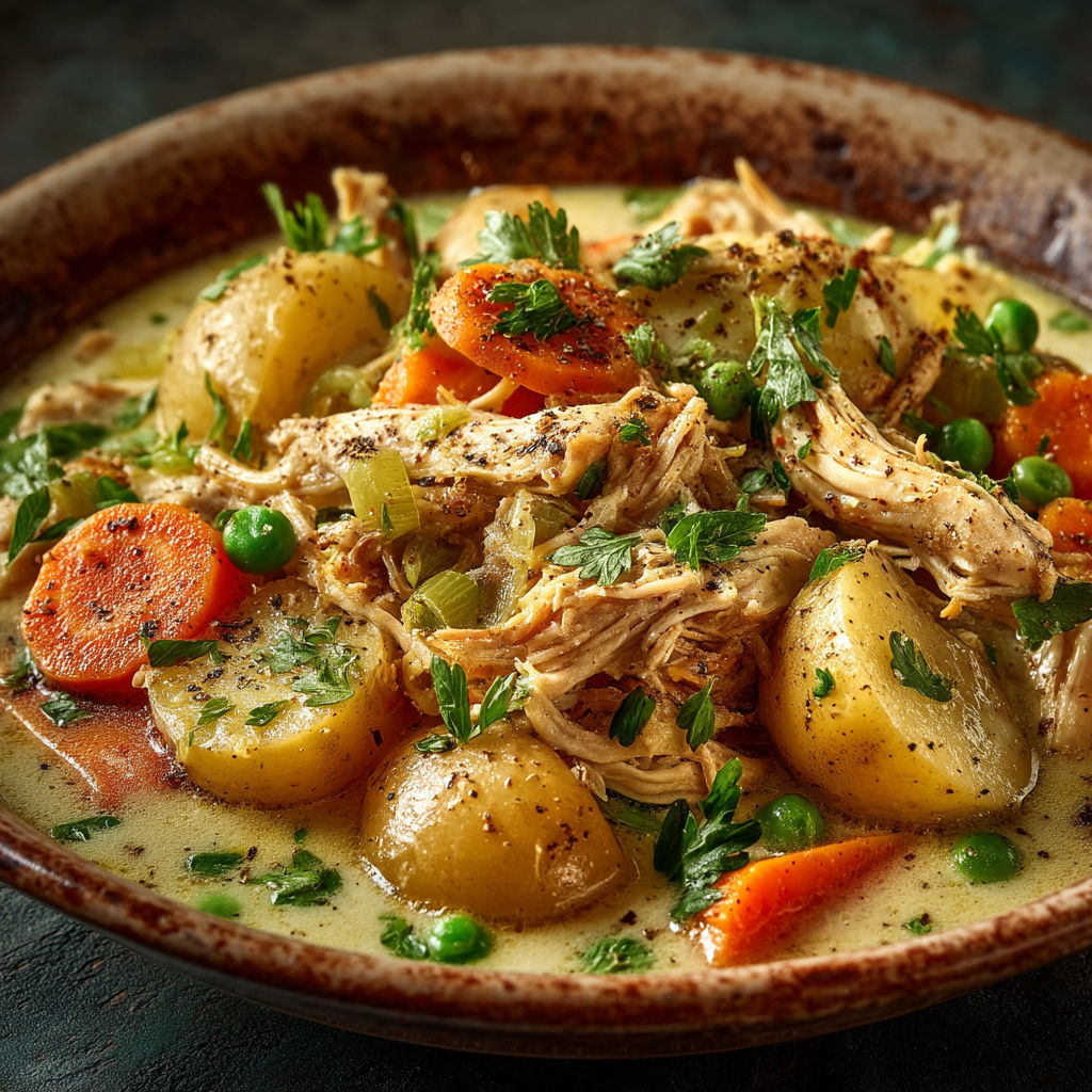 Une assiette de poulet et légumes.