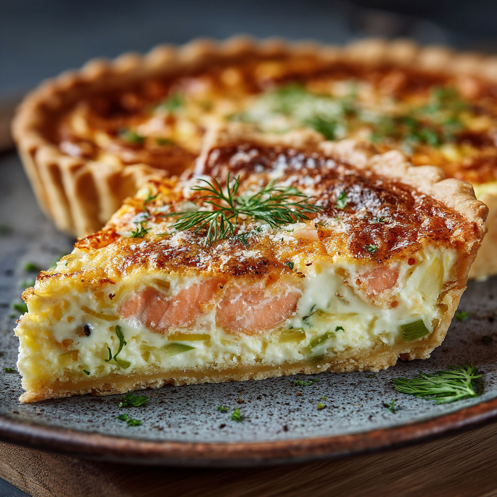 Une tarte aux pommes et au fromage, avec des herbes et des légumes.