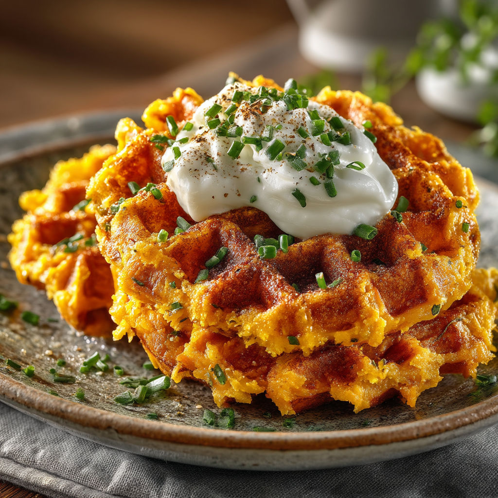 Une pâte de waffle avec des herbes et du fromage.