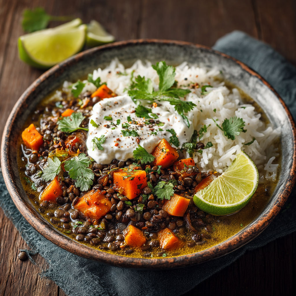Un plat de riz et légumes avec des carottes et des limes.