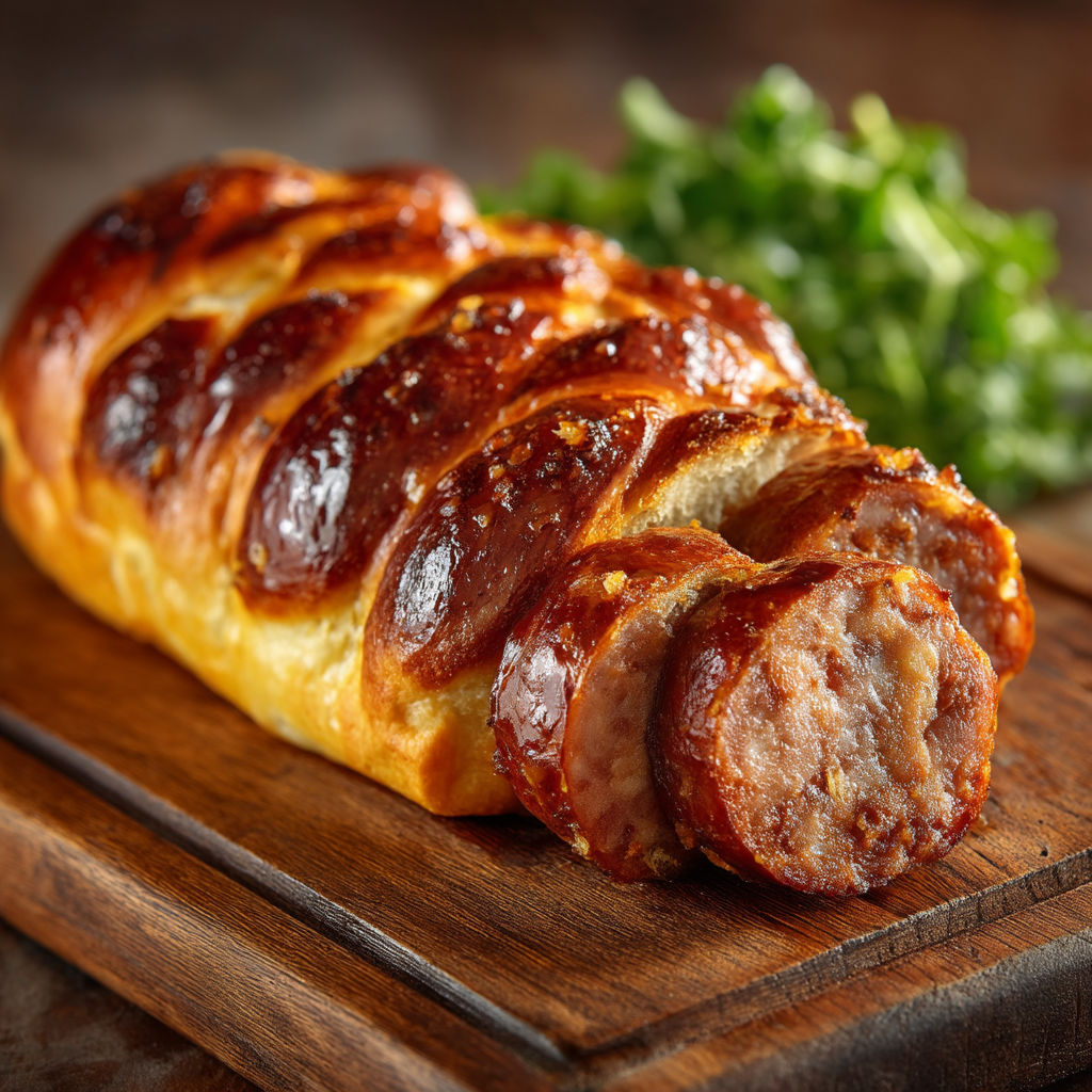 Un pain de pâté fumé sur une planche de bois.