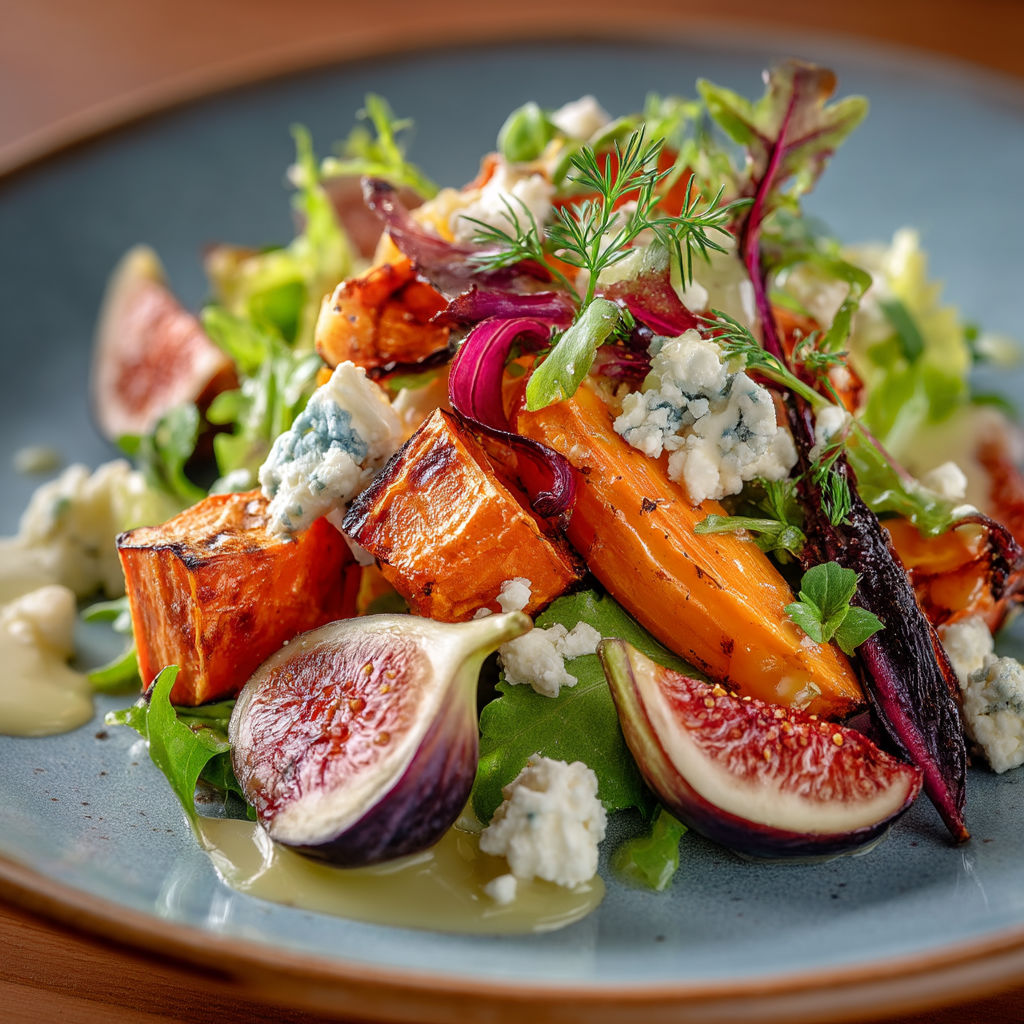 Une salade colorée avec des légumes et du fromage.