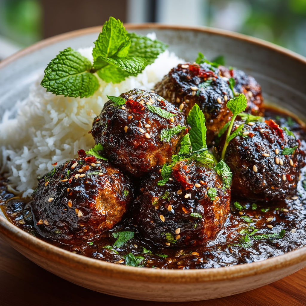 Boulettes de pois chiches caramélisées dans un bol.