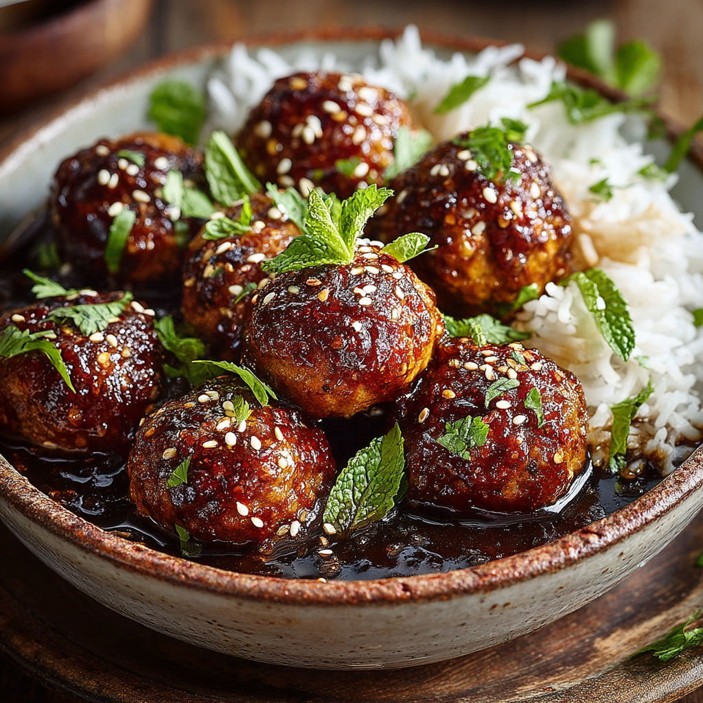 Une assiette de boulettes de viande avec des herbes vertes.