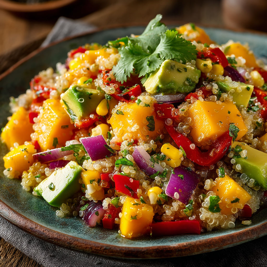 Une assiette de couscous avec des légumes et des fruits.