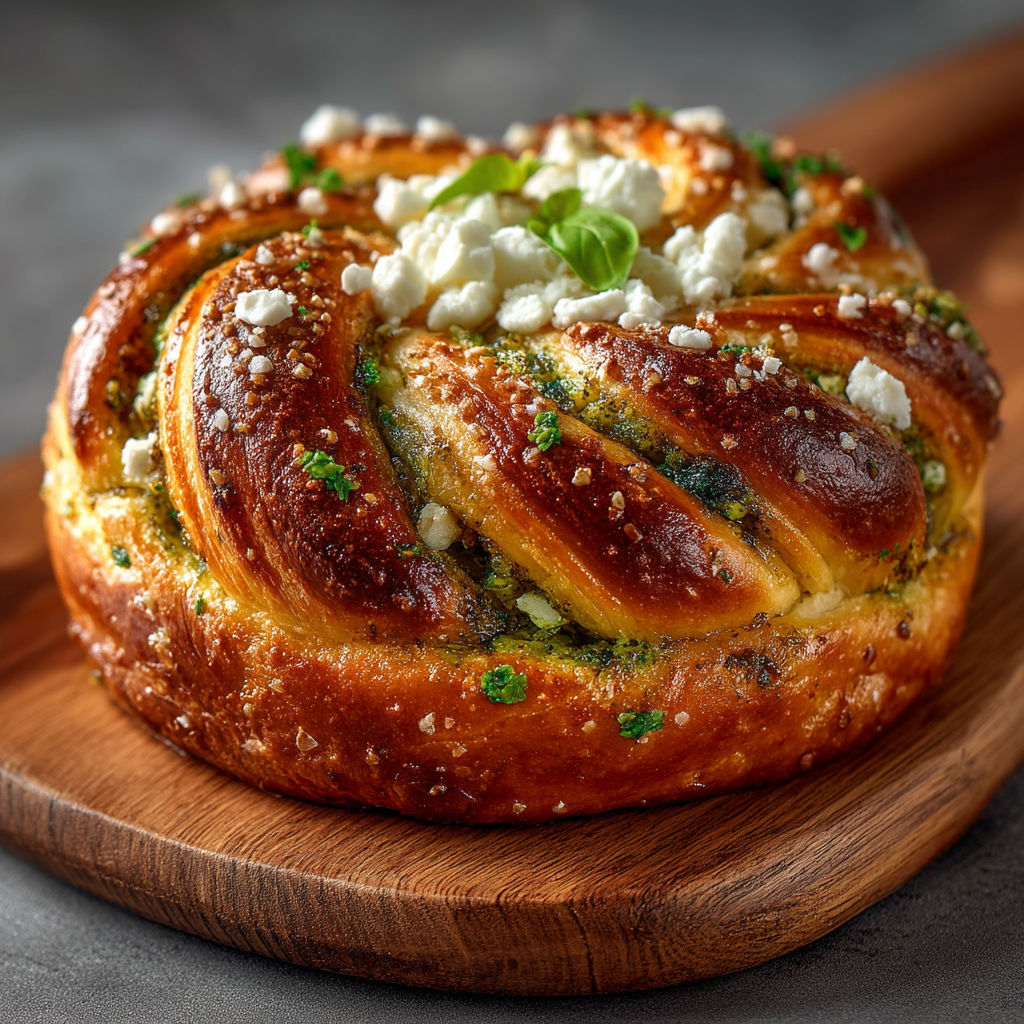 Une brioche tressée salée au pesto.