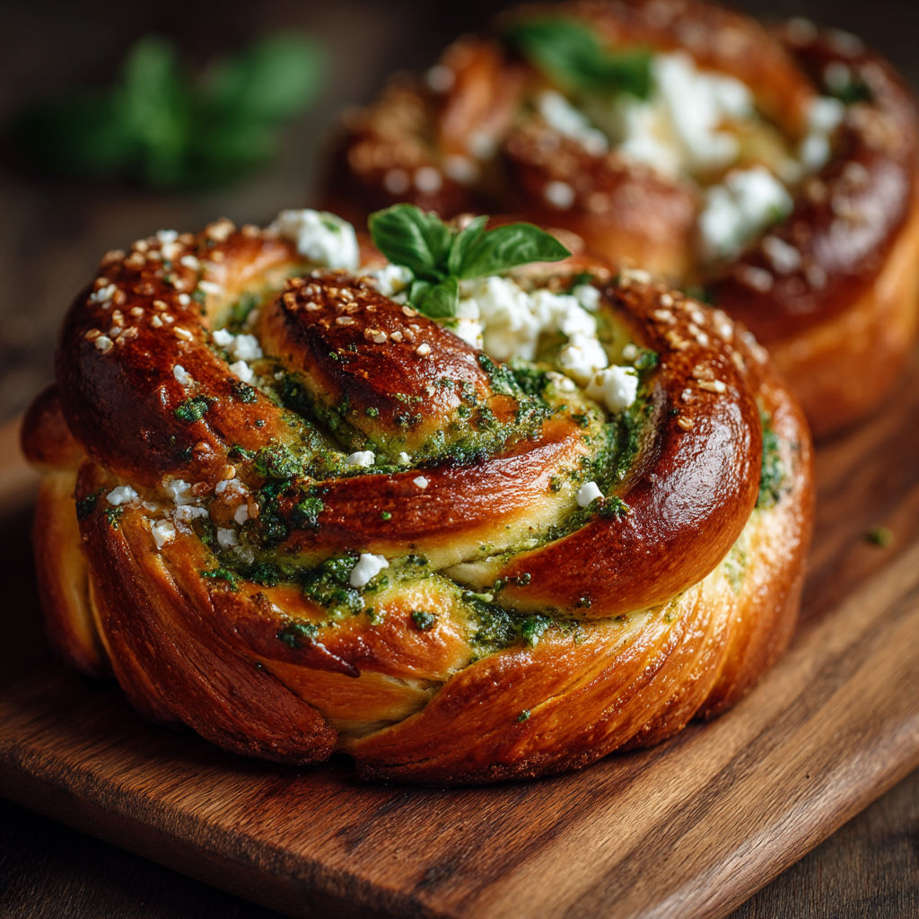 Brioche tressée salée au pesto.