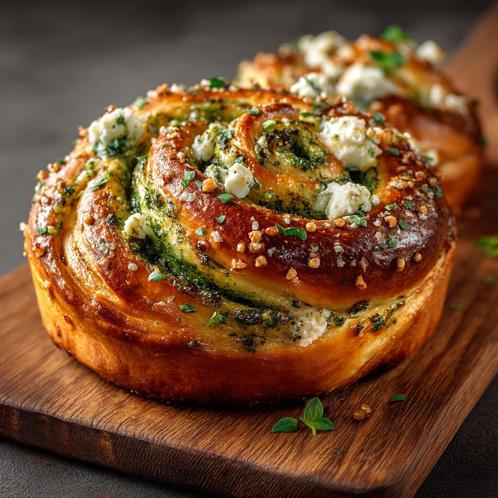 Une brioche tressée salée au pesto.