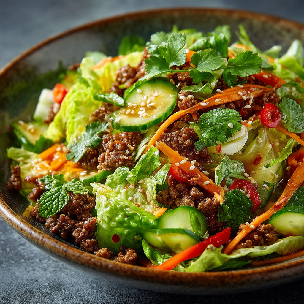 Une salade de viande avec des légumes.