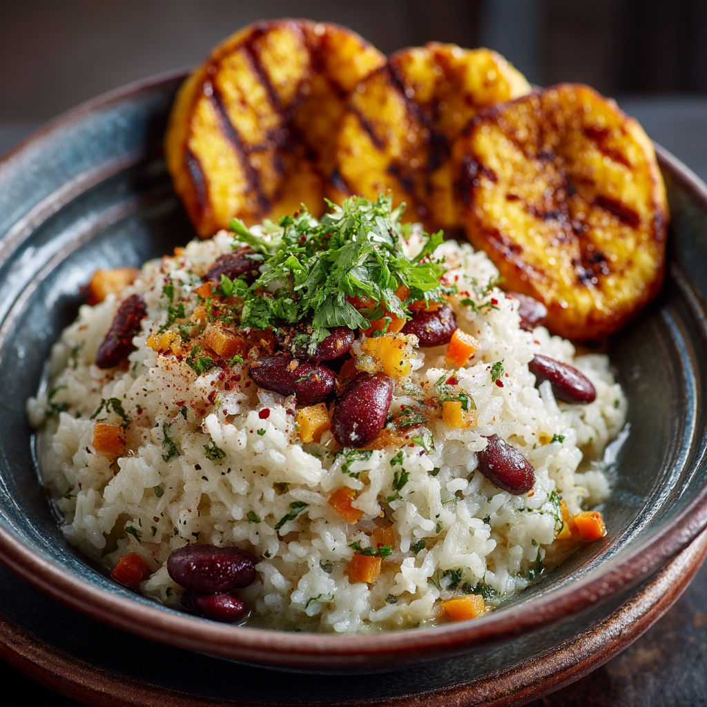 Rice with vegetables and fruits.