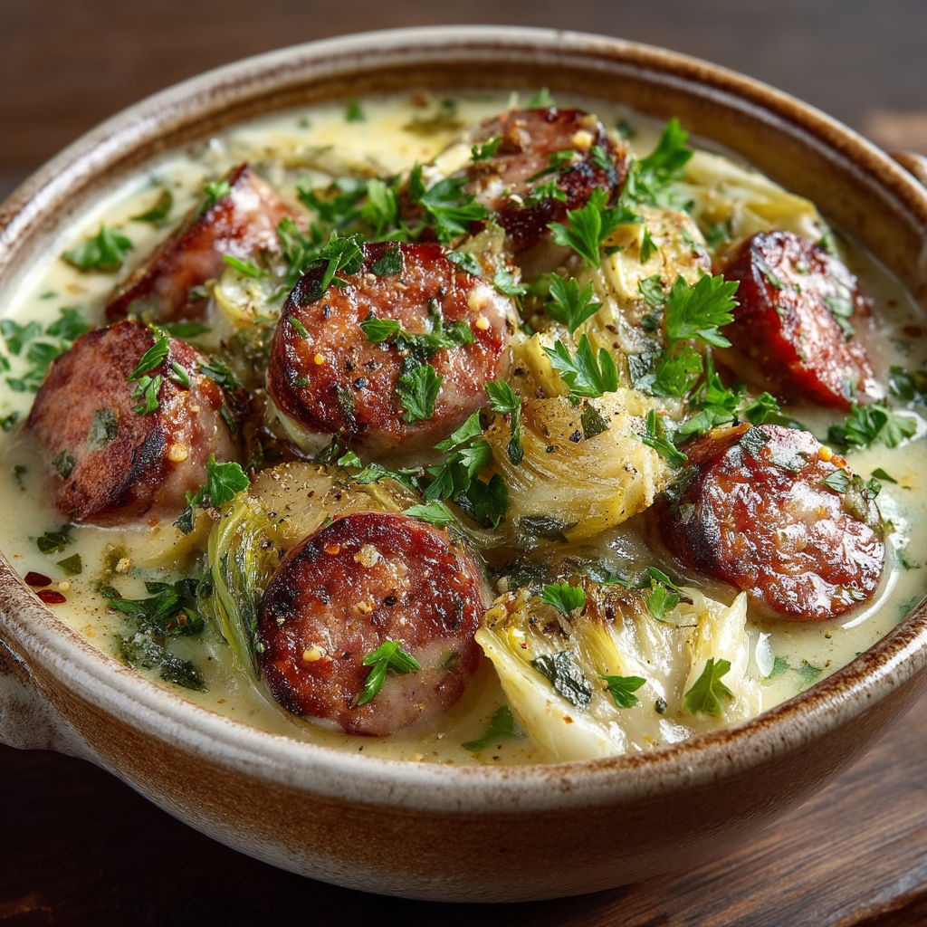 Fondue d'endives à la saucisse fumée.