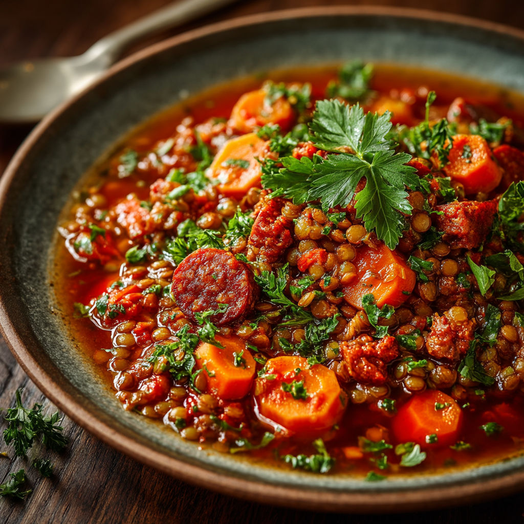 Une soupe de légumes et de viande avec des carottes et des épinards.