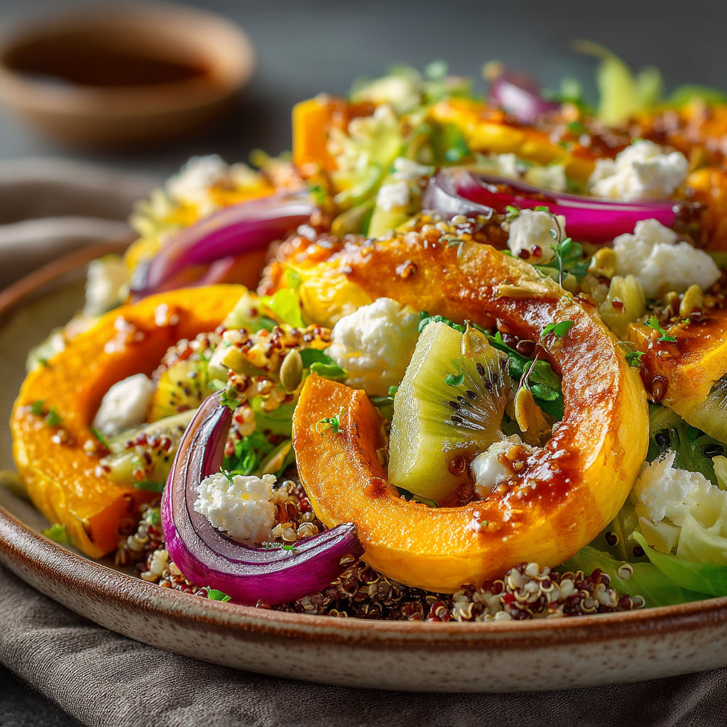 Une salade de fruits et légumes avec des pommes et des poivrons.