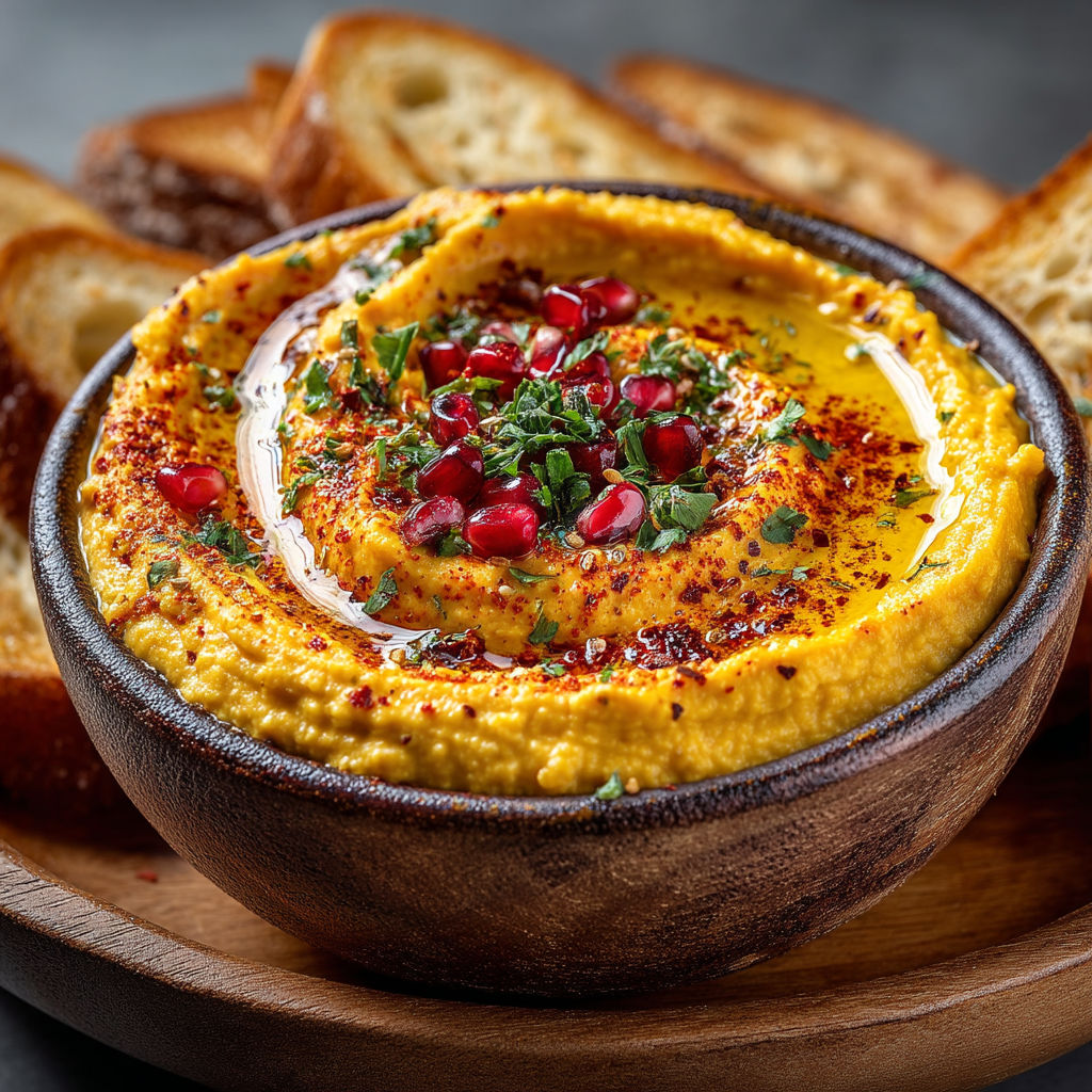 Une assiette de houmous aux carottes.