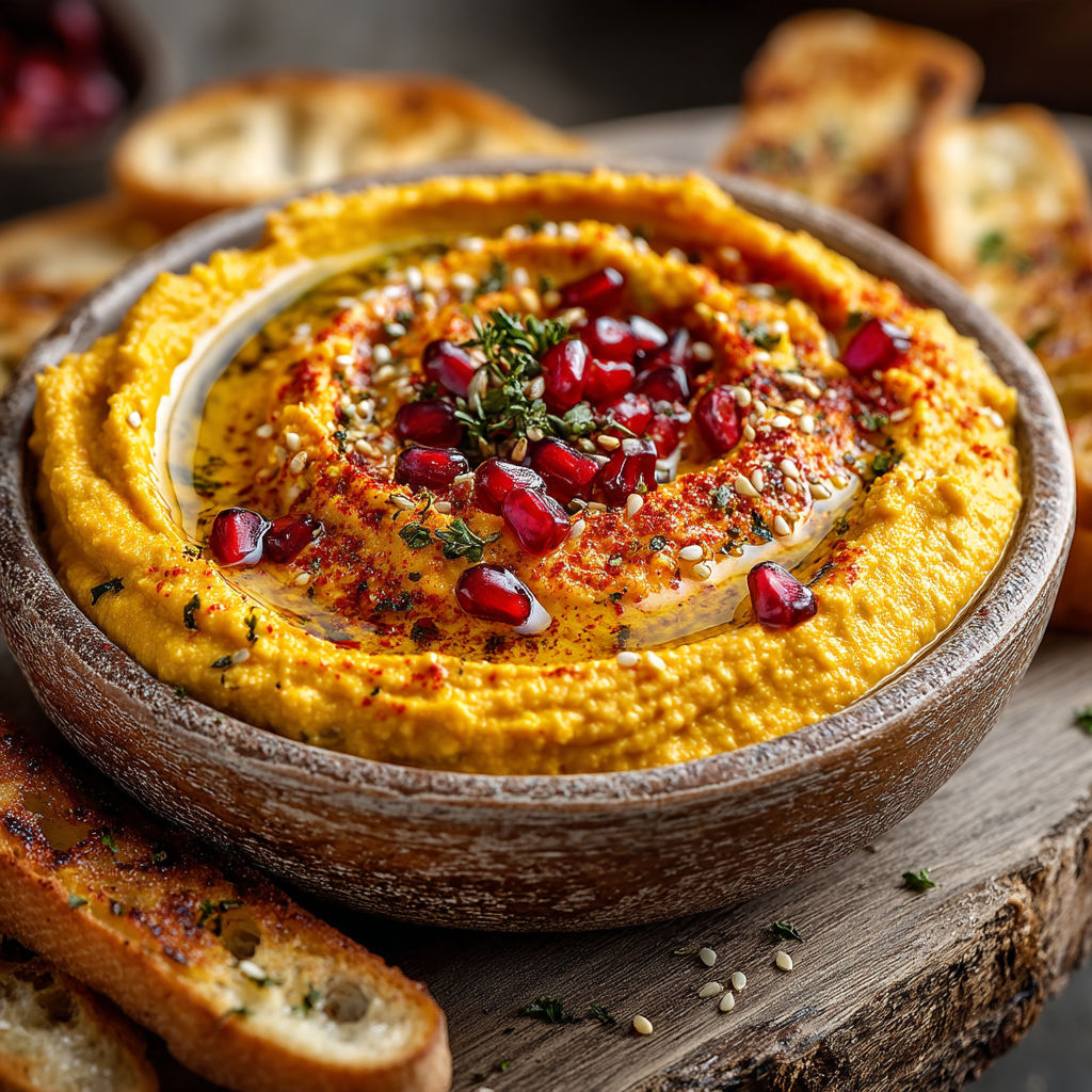 Une assiette de hummus avec des pommes et des croissants.