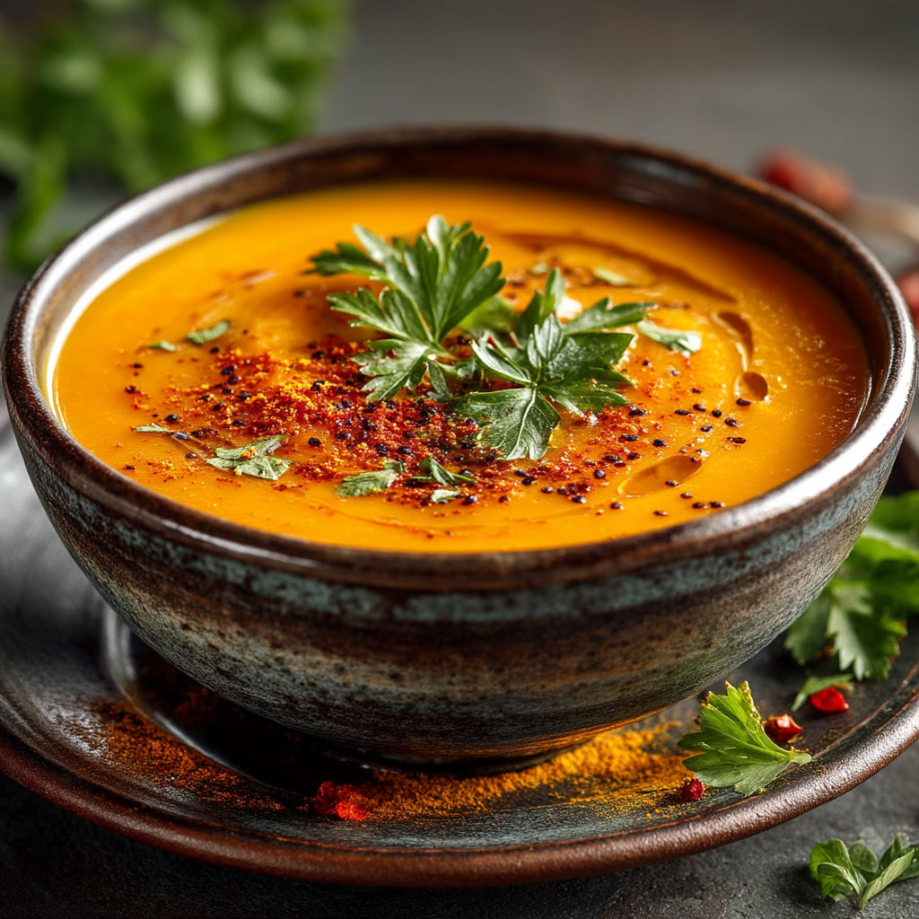 Soupe aux lentilles corail et légumes.