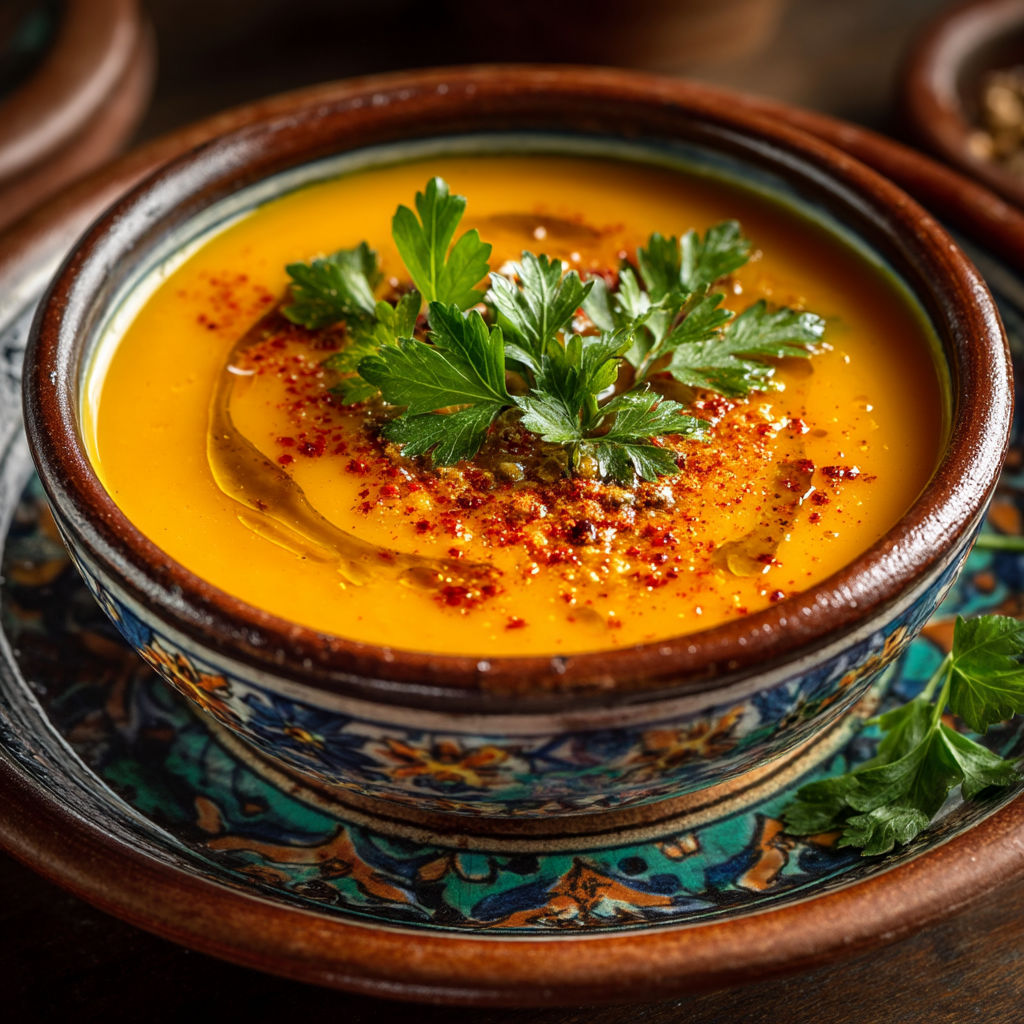 Une soupe chaude avec des épices et des herbes.