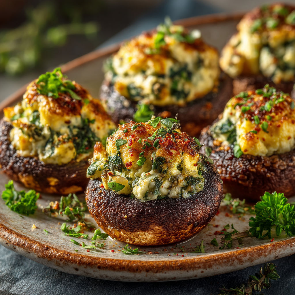 Champignons farcis aux noix de cajou et curcuma.
