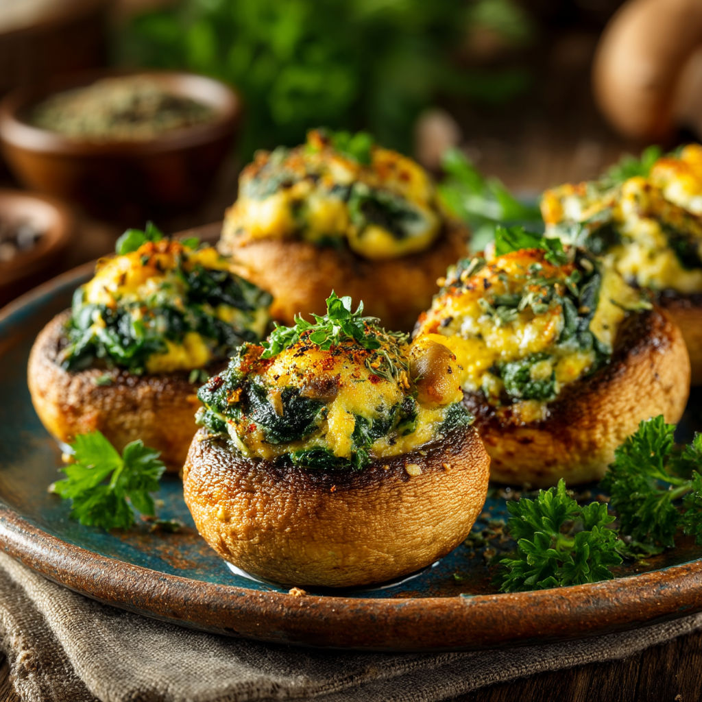 Quatre mini pizzas avec des légumes verts.