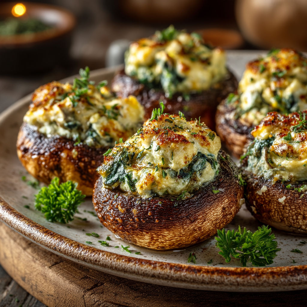Mushrooms with a green topping.