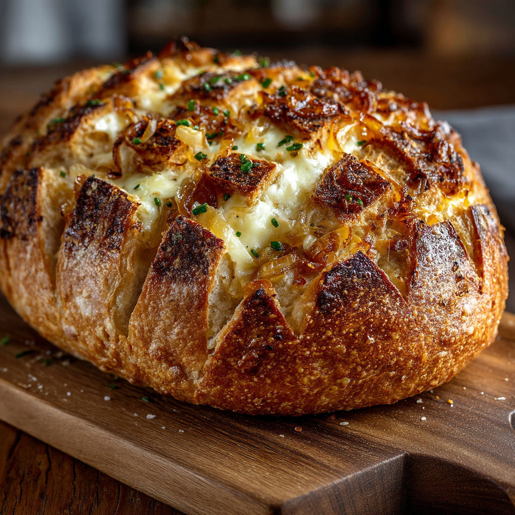 Une baguette de pain avec des herbes et des fromages.