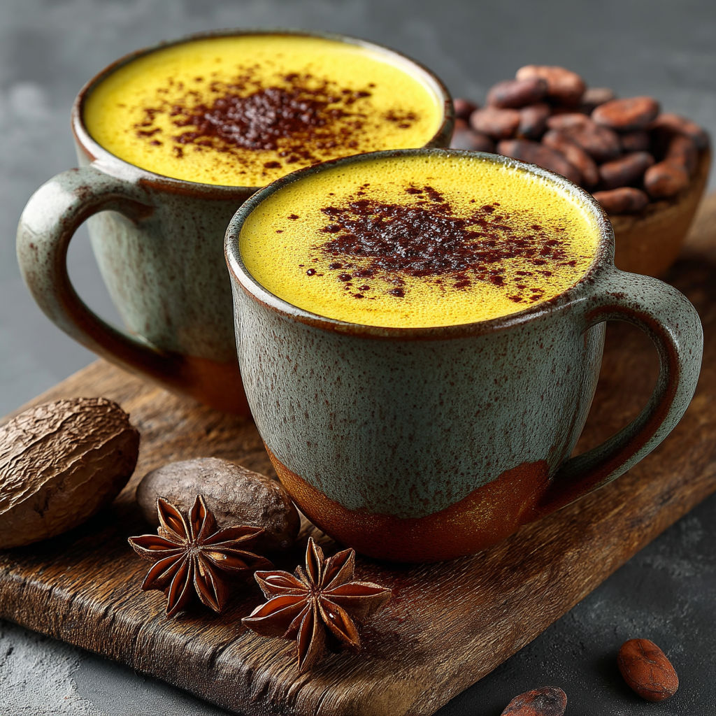 Two cups of coffee with chocolate on top.