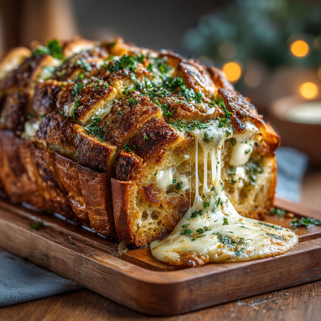 Une baguette de pain grillé avec des herbes et du fromage.