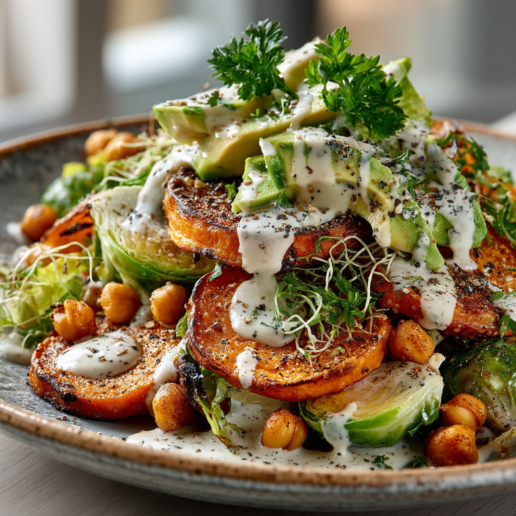 Une salade de carottes et avocats avec des herbes vertes.