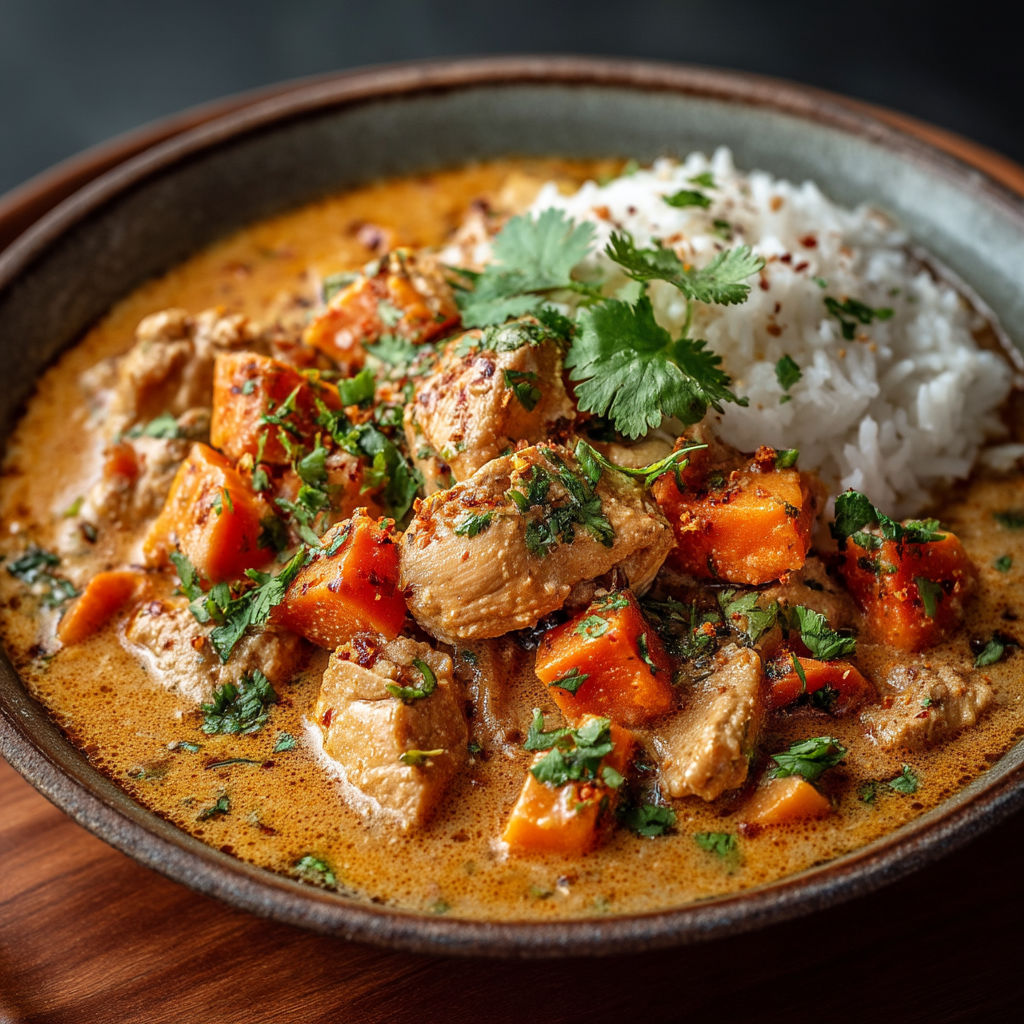 Une assiette de curry avec des légumes et des riz.