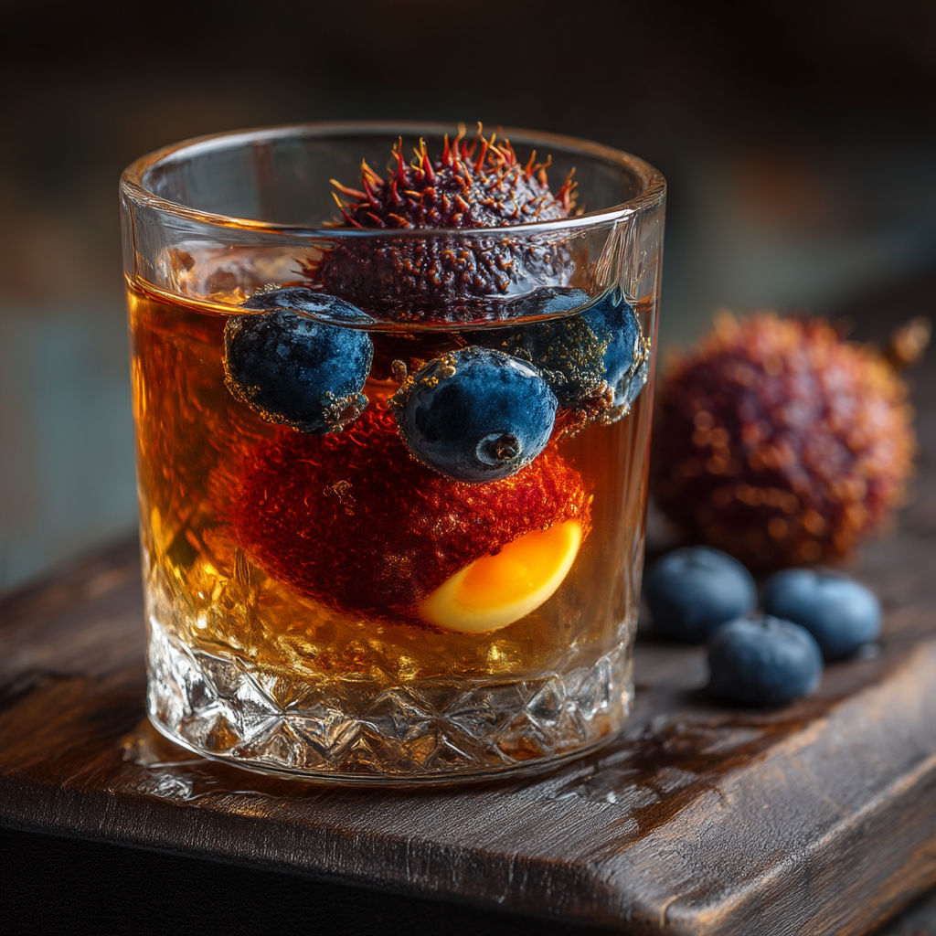 Un verre rempli de boisson avec des fruits et des graines.