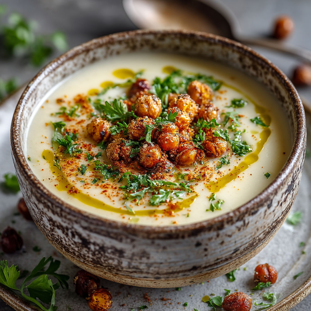 Une soupe chaude avec des légumes et des graines de cacahuète.