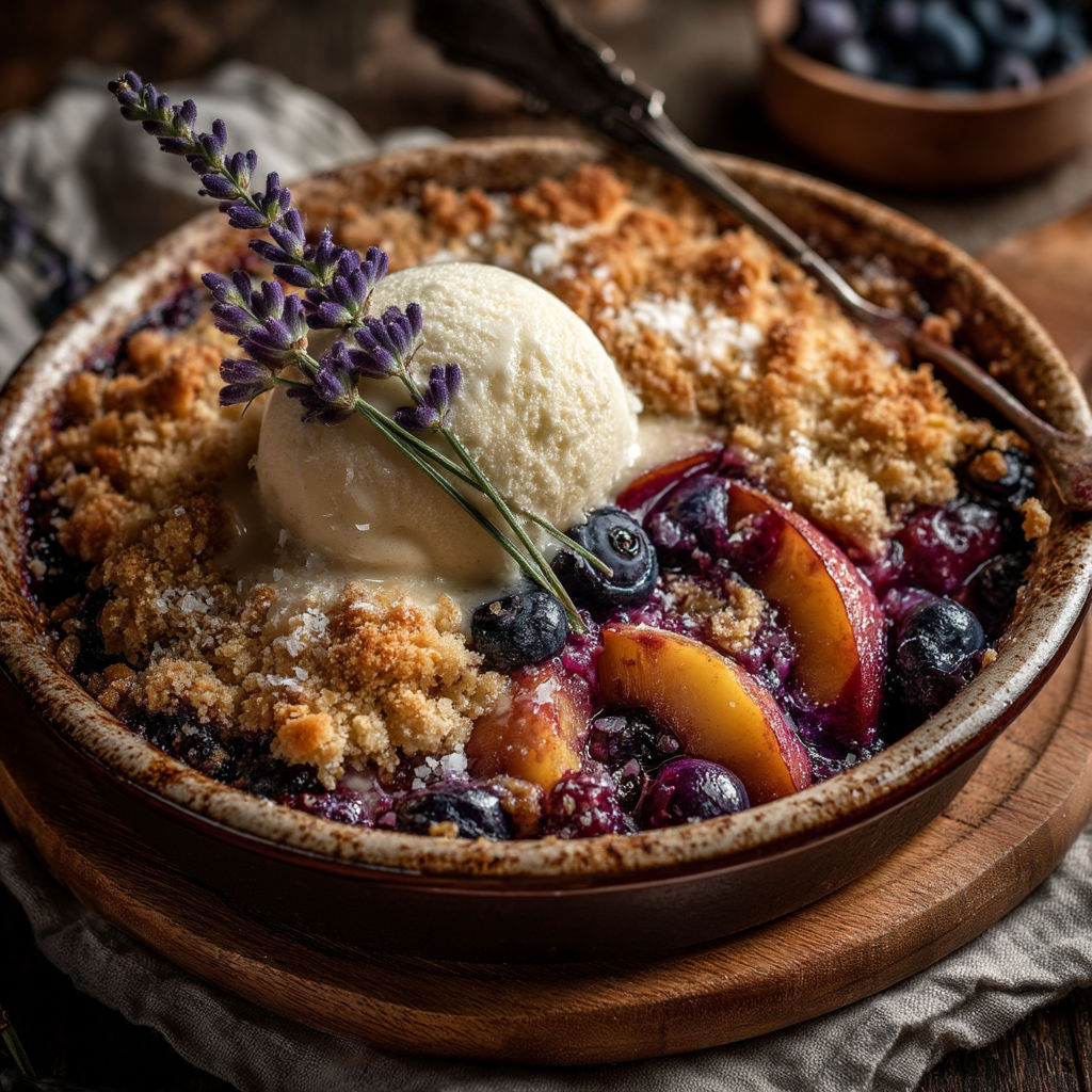 Une tarte aux fruits et crème glacée.
