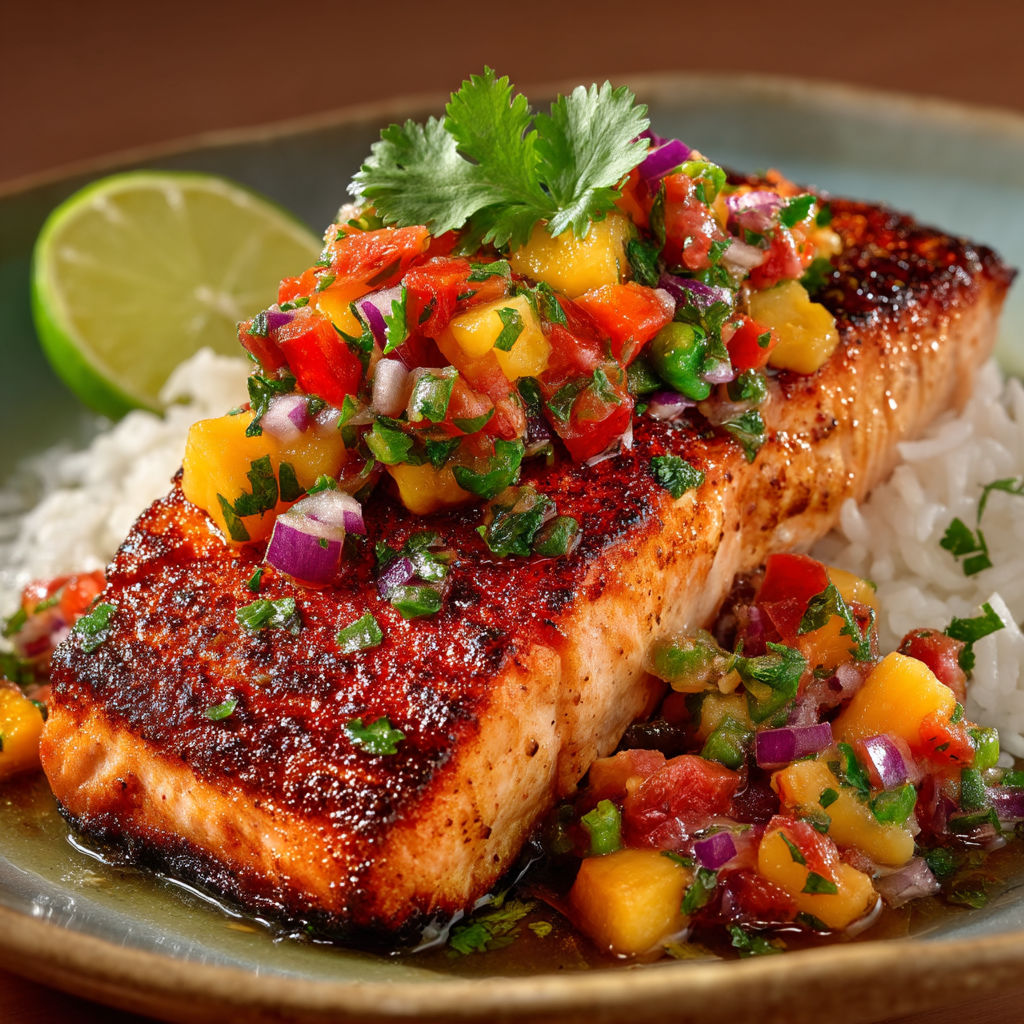Un poisson grillé avec des légumes et des herbes sur le dessus.