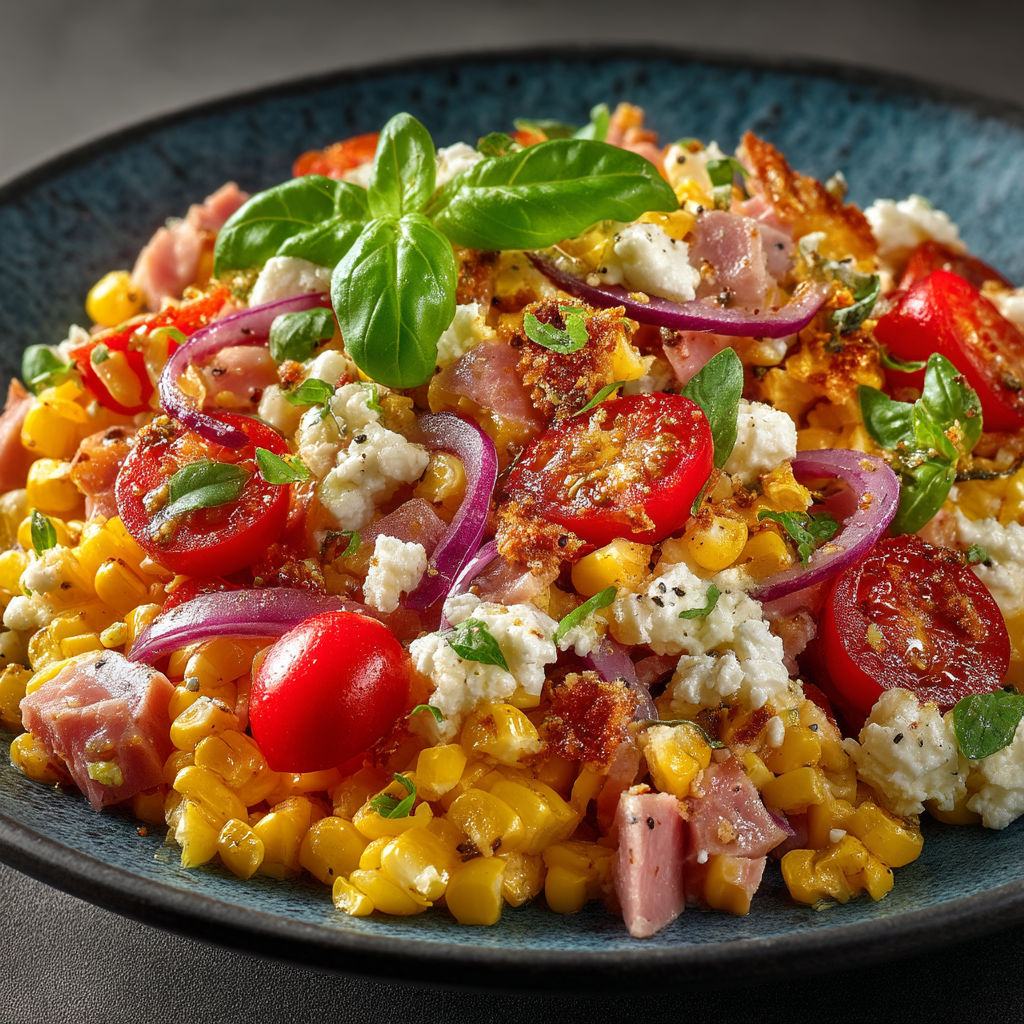 Une salade de tomates, de cornichons et de bacon.