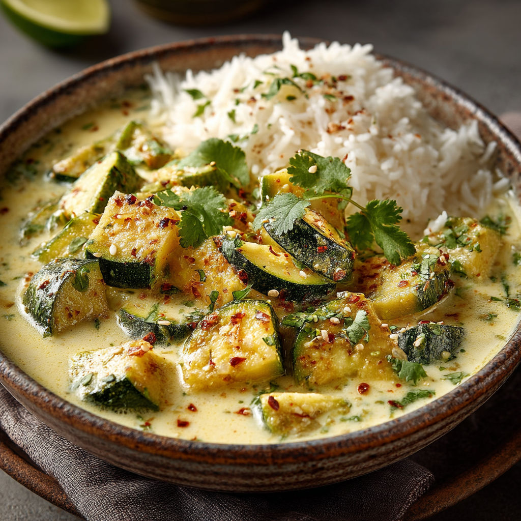 Un plat de curry avec des légumes et du riz.