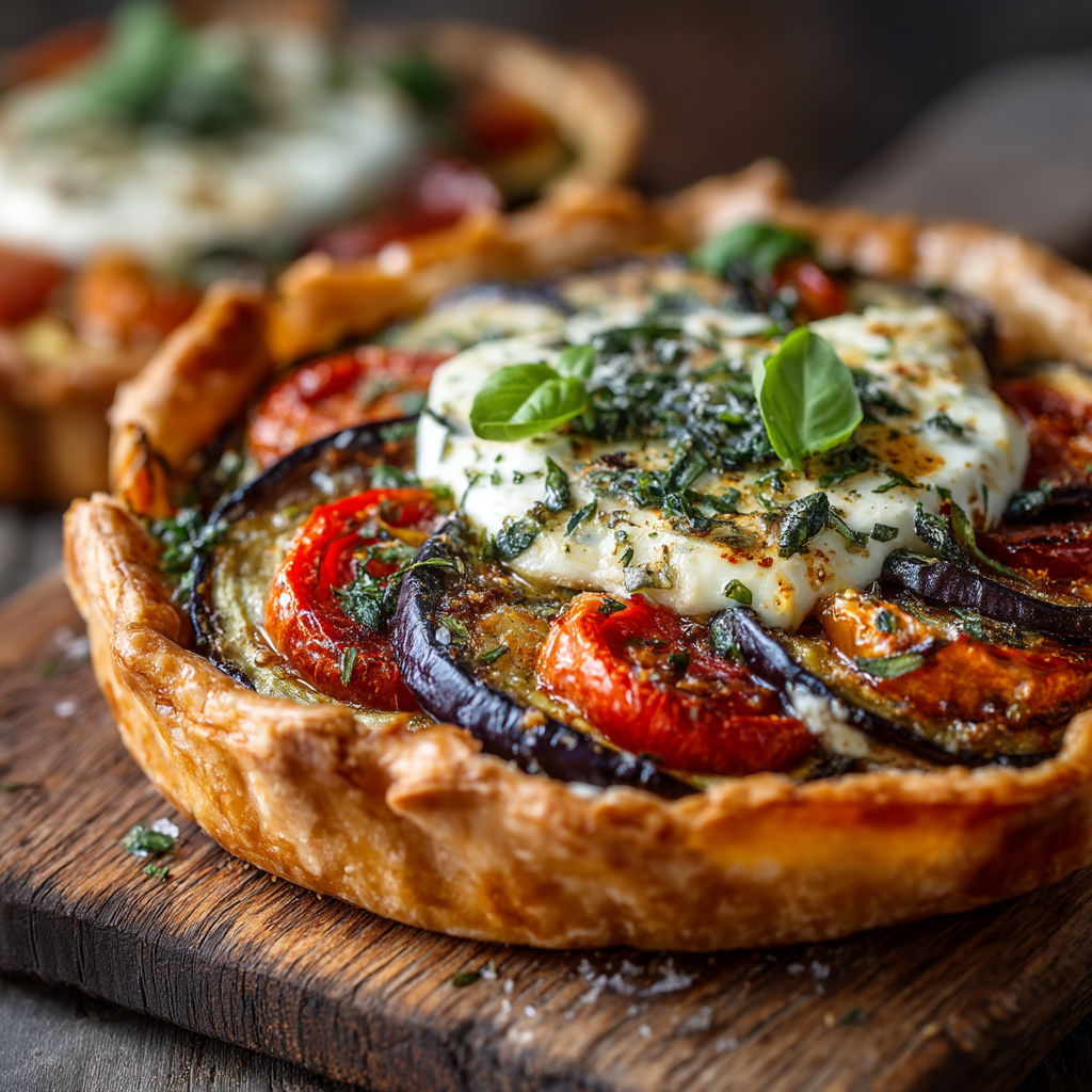 Une tarte aux tomates et aux épinards sur une table.